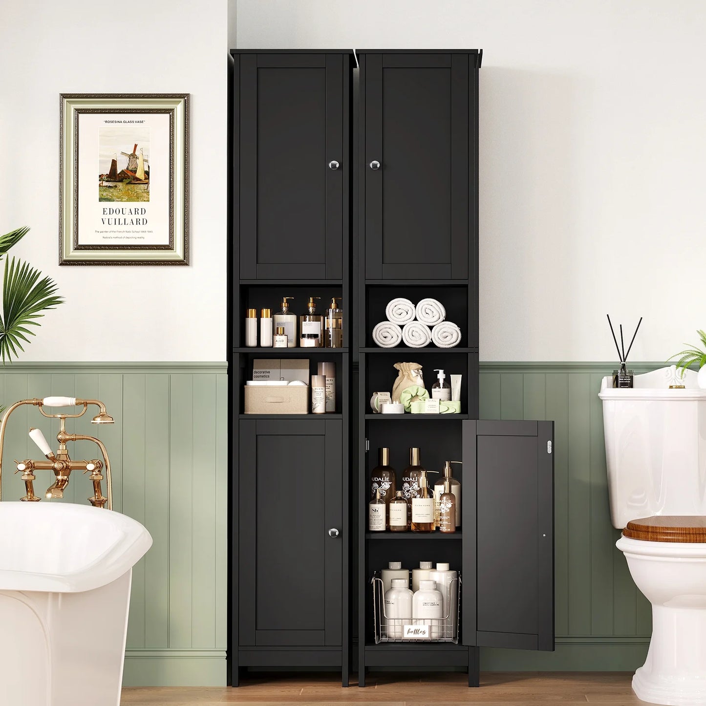 67" Tall Bathroom Cabinet with Adjustable Shelves and Doors, Bathroom Storage Cabinet for Small Space, Living Room, Entryway, Kitchen, White