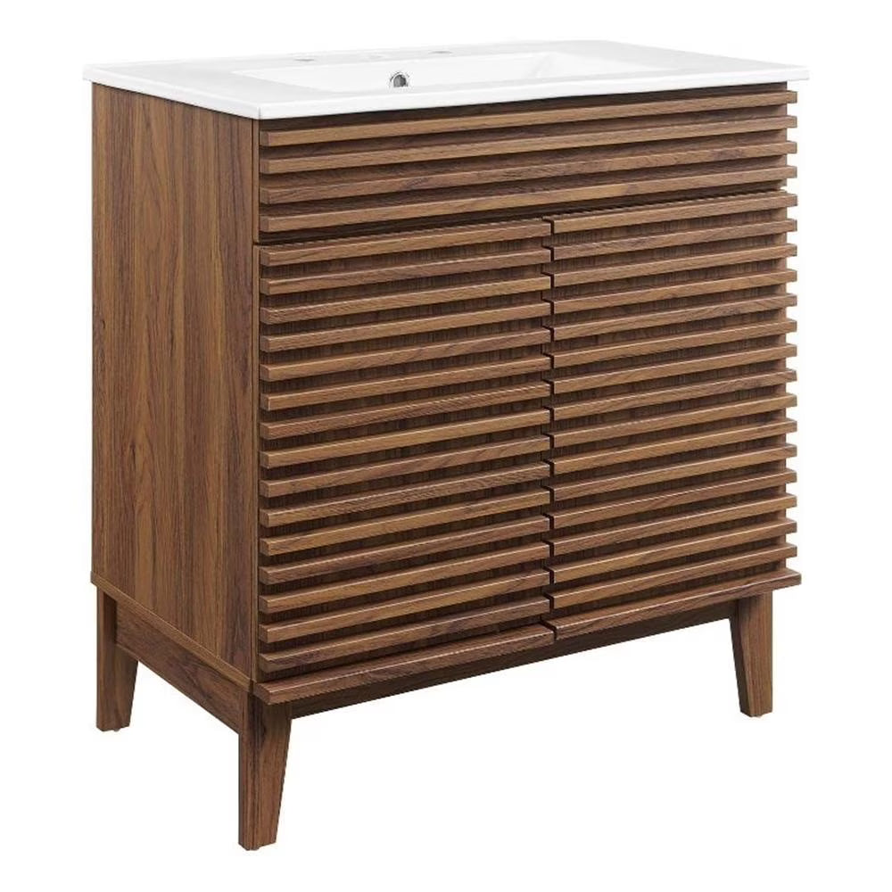 Modway Render 30" Bathroom Vanity Cabinet in Walnut White