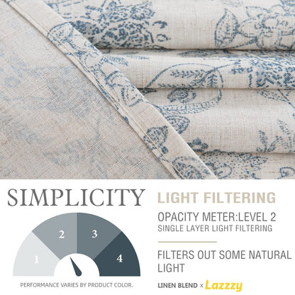 Curtainking Tie Up Valance Curtain 18 inch Blue on Beige Farmhouse Floral Printed Valance for Kitchen Bathroom Light Filtering Small Curtain Rod Pocket 1 Panel