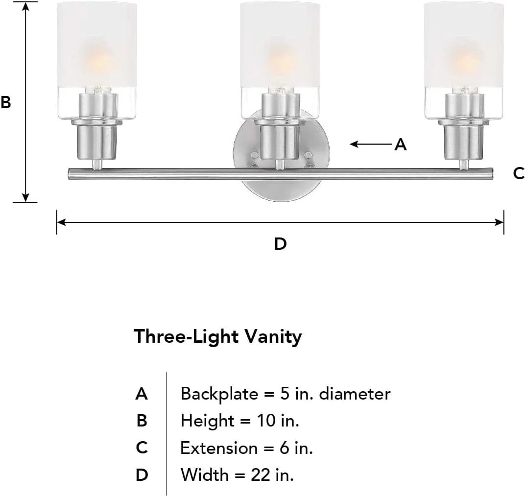 Designers Fountain Cedar Lane 3 Light Brushed Nickel Bathroom Vanity Light Fixture, D236M-3B-BN