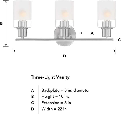 Designers Fountain Cedar Lane 3 Light Brushed Nickel Bathroom Vanity Light Fixture, D236M-3B-BN