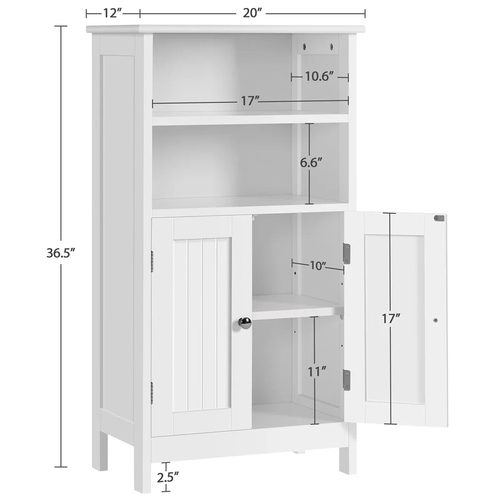 Yaheetech 5-Tier Bathroom Floor Cabinet with Double Door and Adjustable Shelf, White