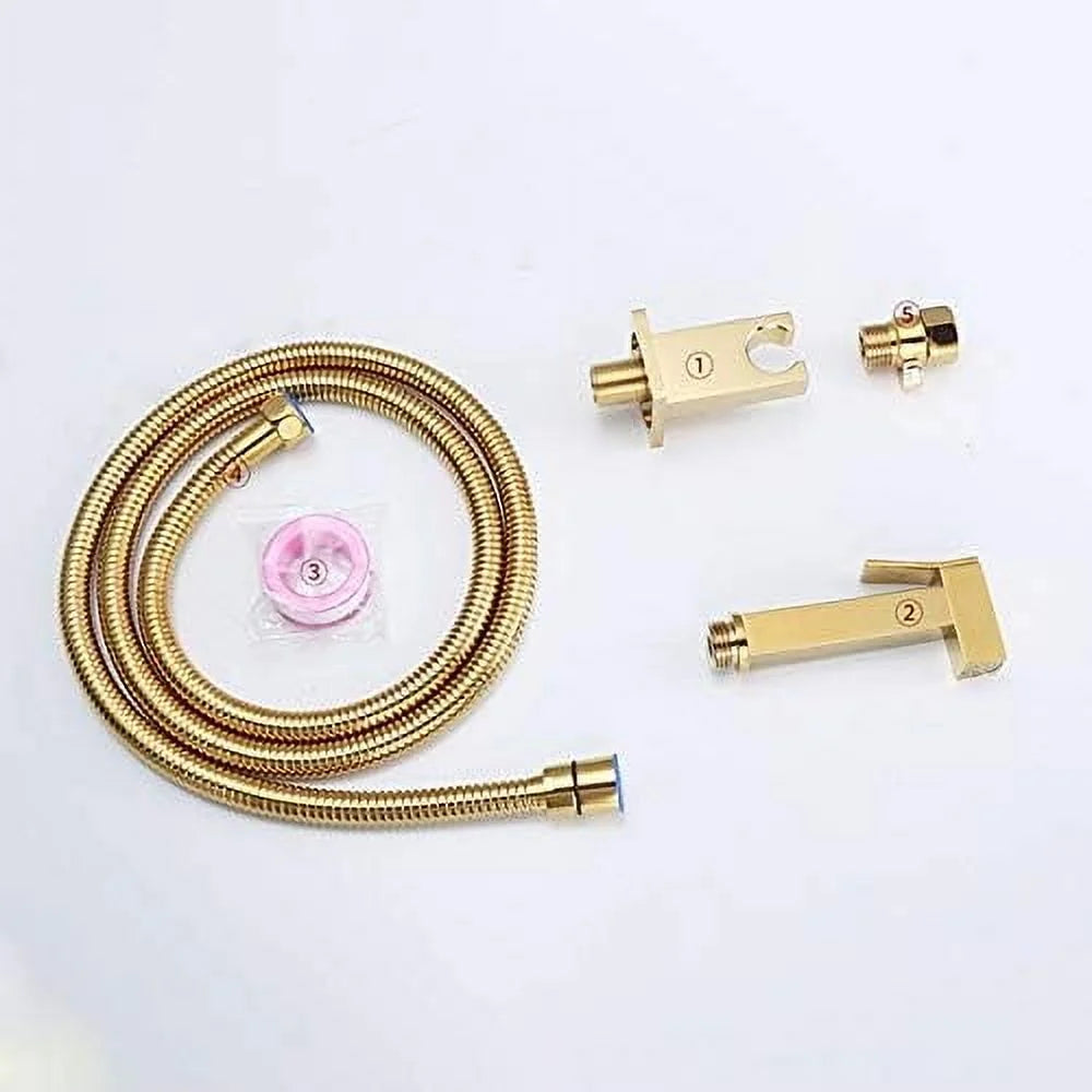 Handheld Bidet Sprayer for Toilet, Titanium Gold Toilet Bidet Sprayer Kit Brass Wall Mounted Bathroom Cloth Diaper Sprayer Set with Single Cold Water for Pet Bathing,1.5M Hose