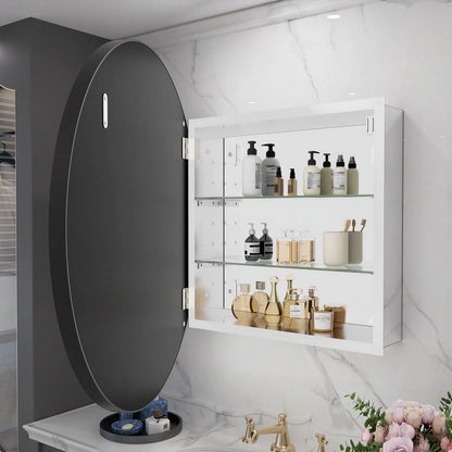 WallBeyond Bathroom Medicine Cabinet with Round Mirror Aluminum Framed 28", Black
