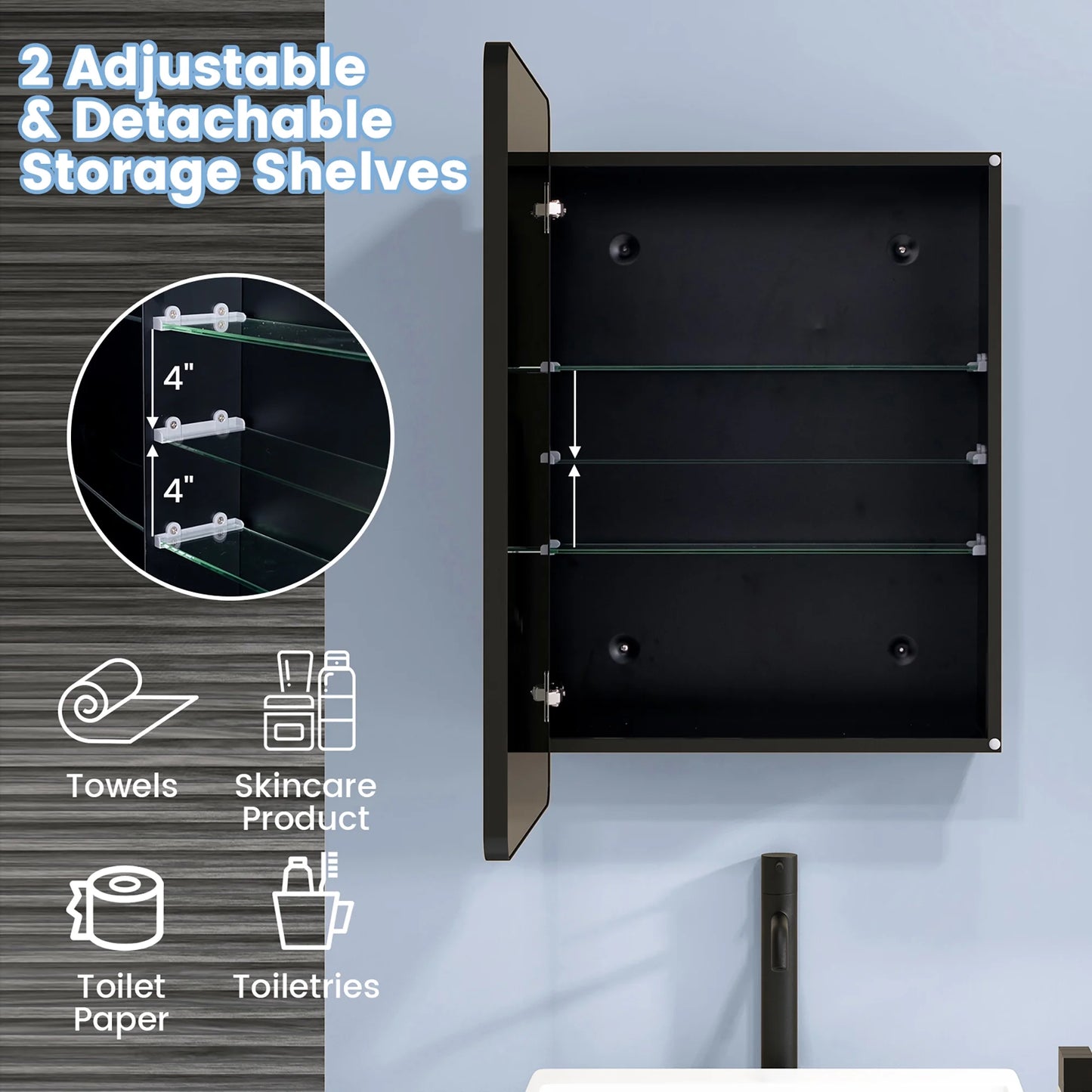 Gymax 20 x30 Inch Bathroom Mirror Cabinet w/ Aluminum Frame Adjustable Shelves