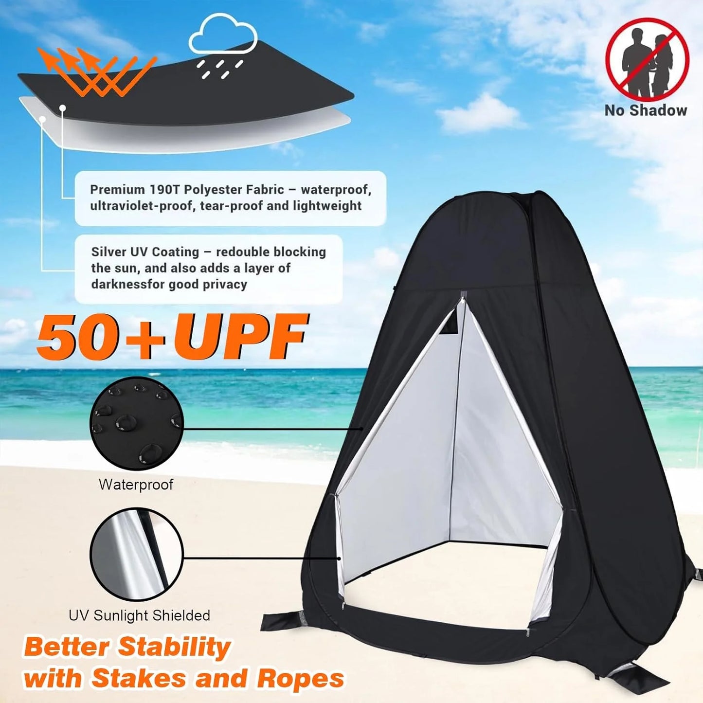 Shower Privacy Tent, 7FT Extra Large Pop Up Toilet Tent, Portable Outdoor Bathroom Shower Enclosure, Privacy Shelter for Changing Camping Hiking Beach Dressing, Fishing, UPF50+