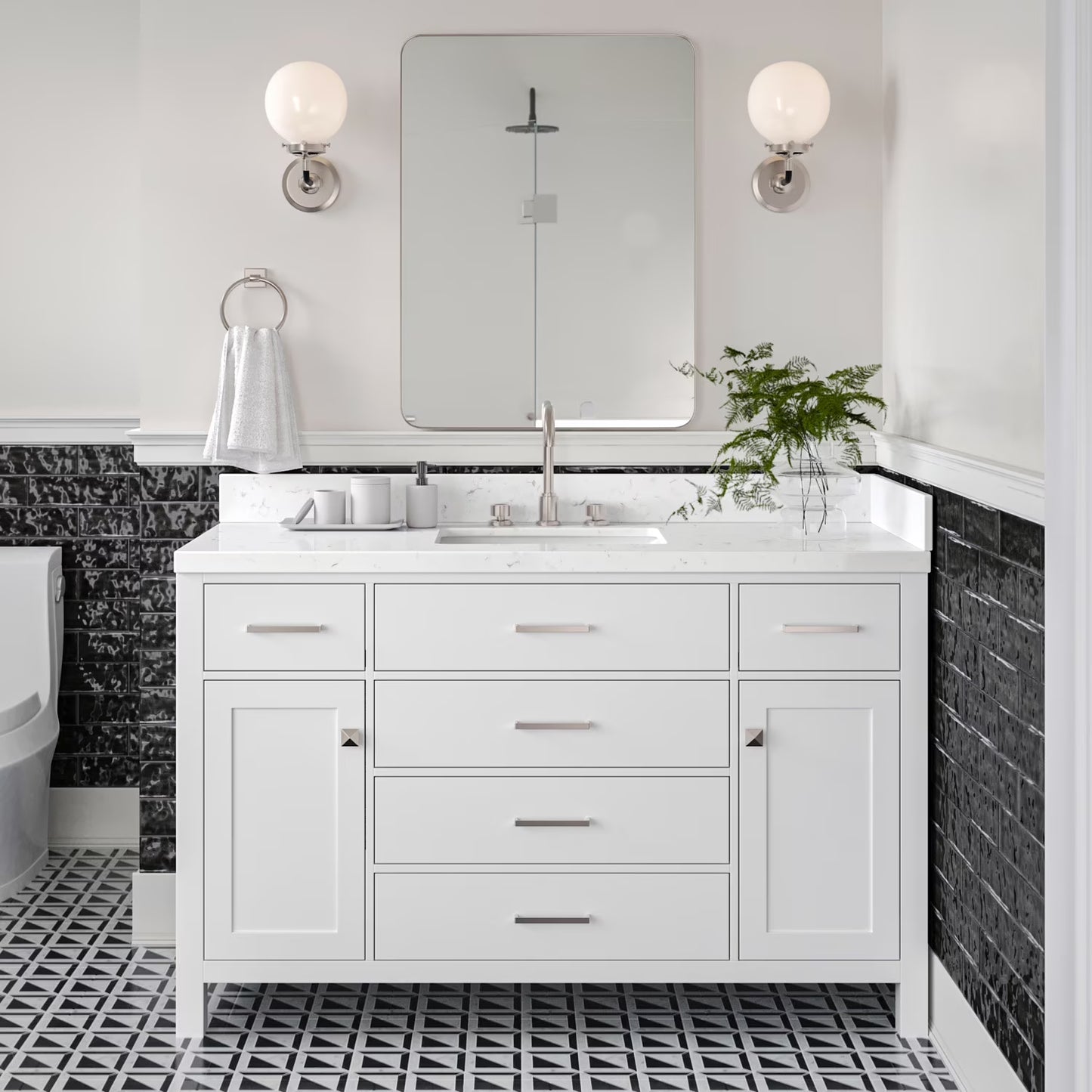 ARIEL Bristol 54 Inch Single Rectangle Sink Bathroom Vanity With Carrara White Quartz Countertop 1.5 Edge In Grey