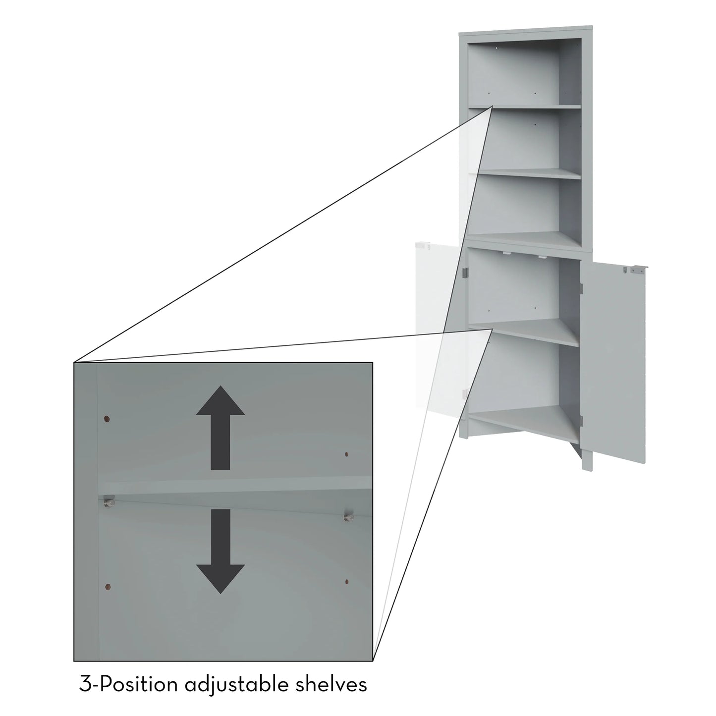 RiverRidge Madison Tall Corner Bathroom Linen Storage Cabinet with Open Shelves - Gray