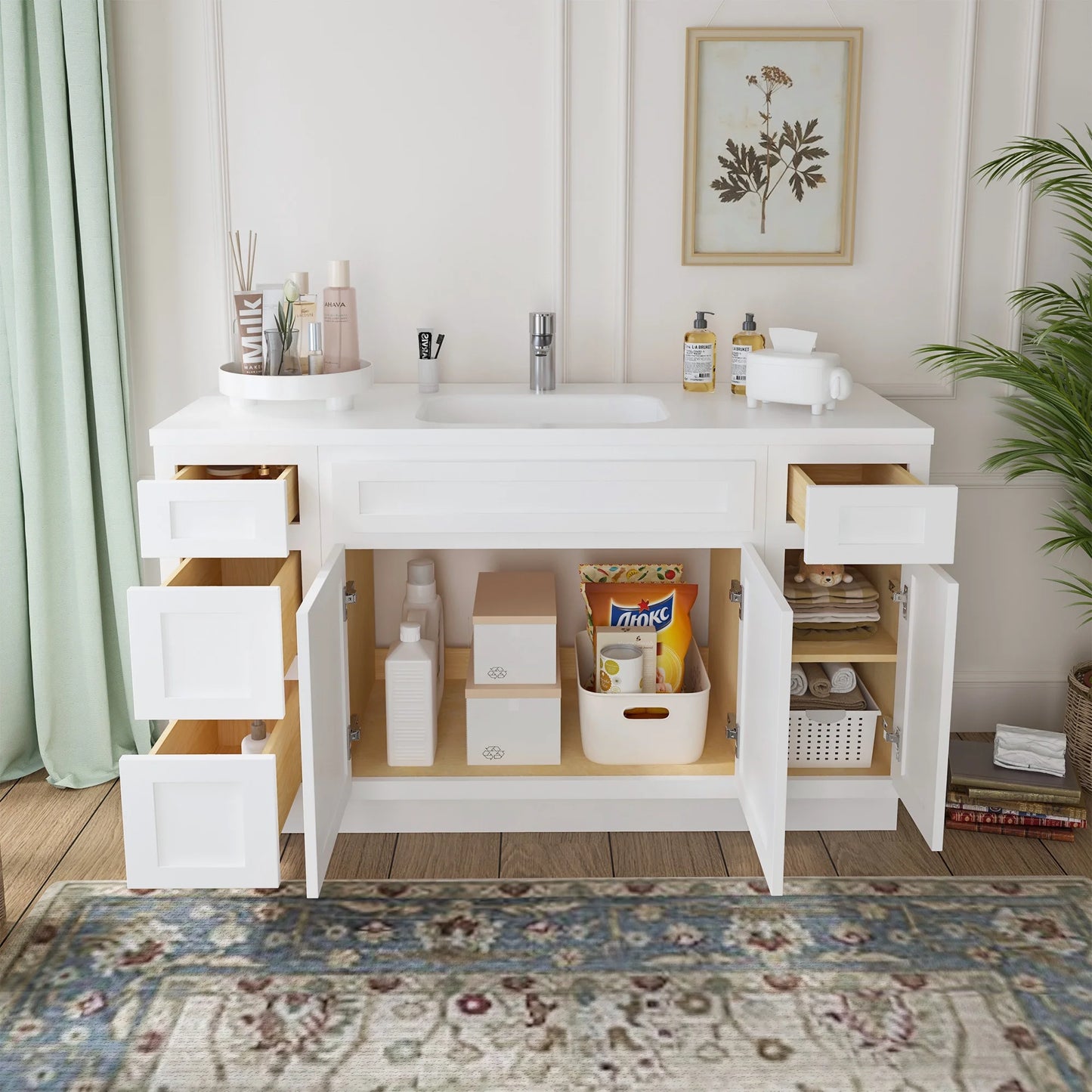 54 in. W x 21 in. D x 32.5 in. H Bath Vanity Cabinet without Top in White