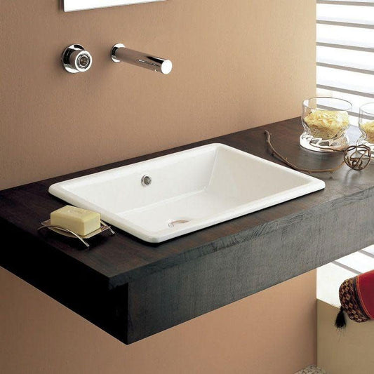 Nameeks 8032-No Hole Scarabeo Gaia 22" Ceramic Drop In Bathroom Sink - White