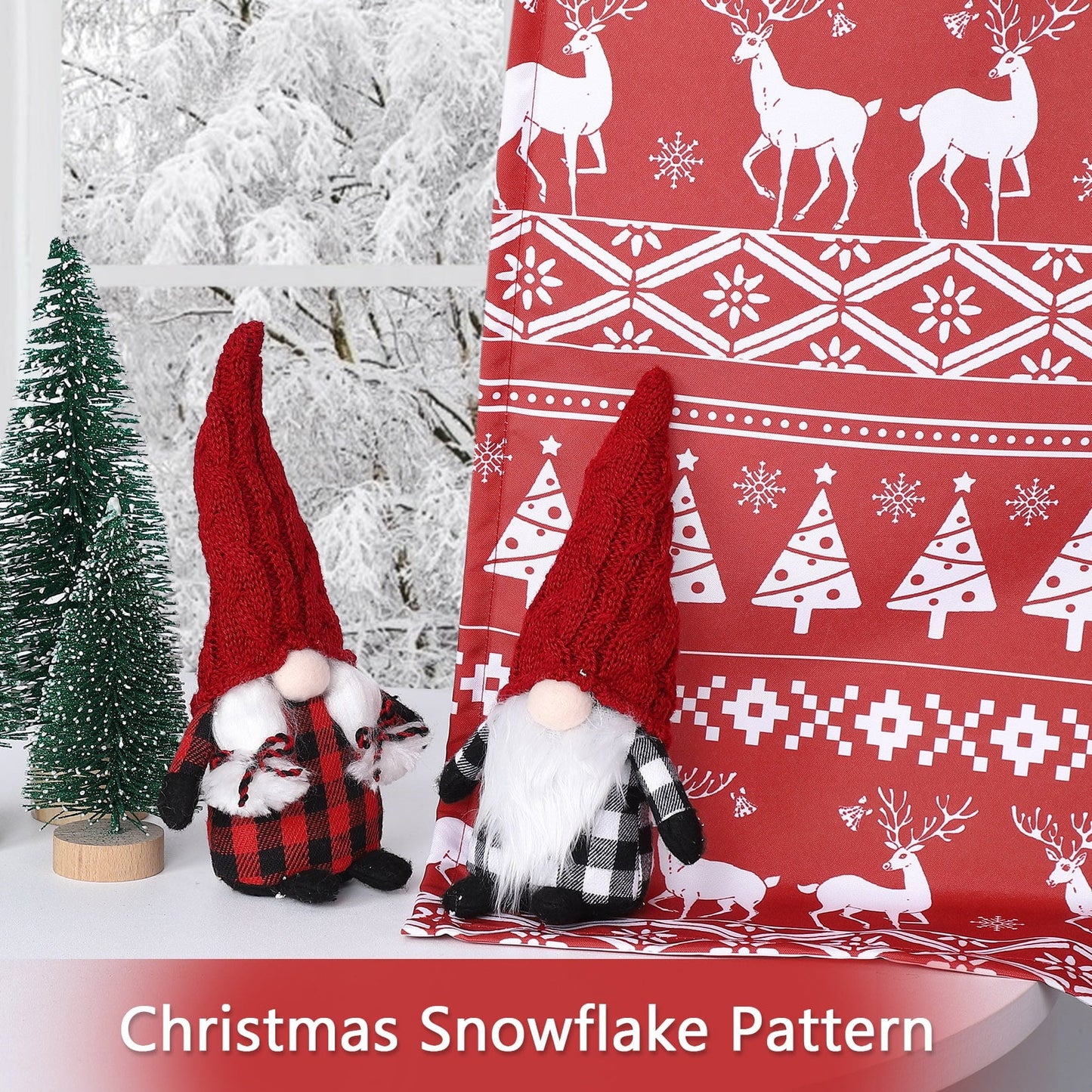 ZACOO 26"Wx24"L Red Christmas Kitchen Curtains Xmas Tree and Deer Pattern Bathroom Window Curtain Boho Style Half Window Curtains Light Filtering, Set of 2
