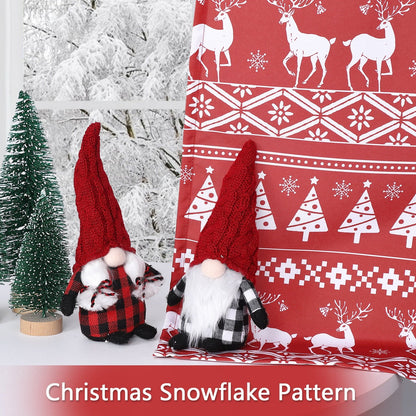 ZACOO 26"Wx24"L Red Christmas Kitchen Curtains Xmas Tree and Deer Pattern Bathroom Window Curtain Boho Style Half Window Curtains Light Filtering, Set of 2