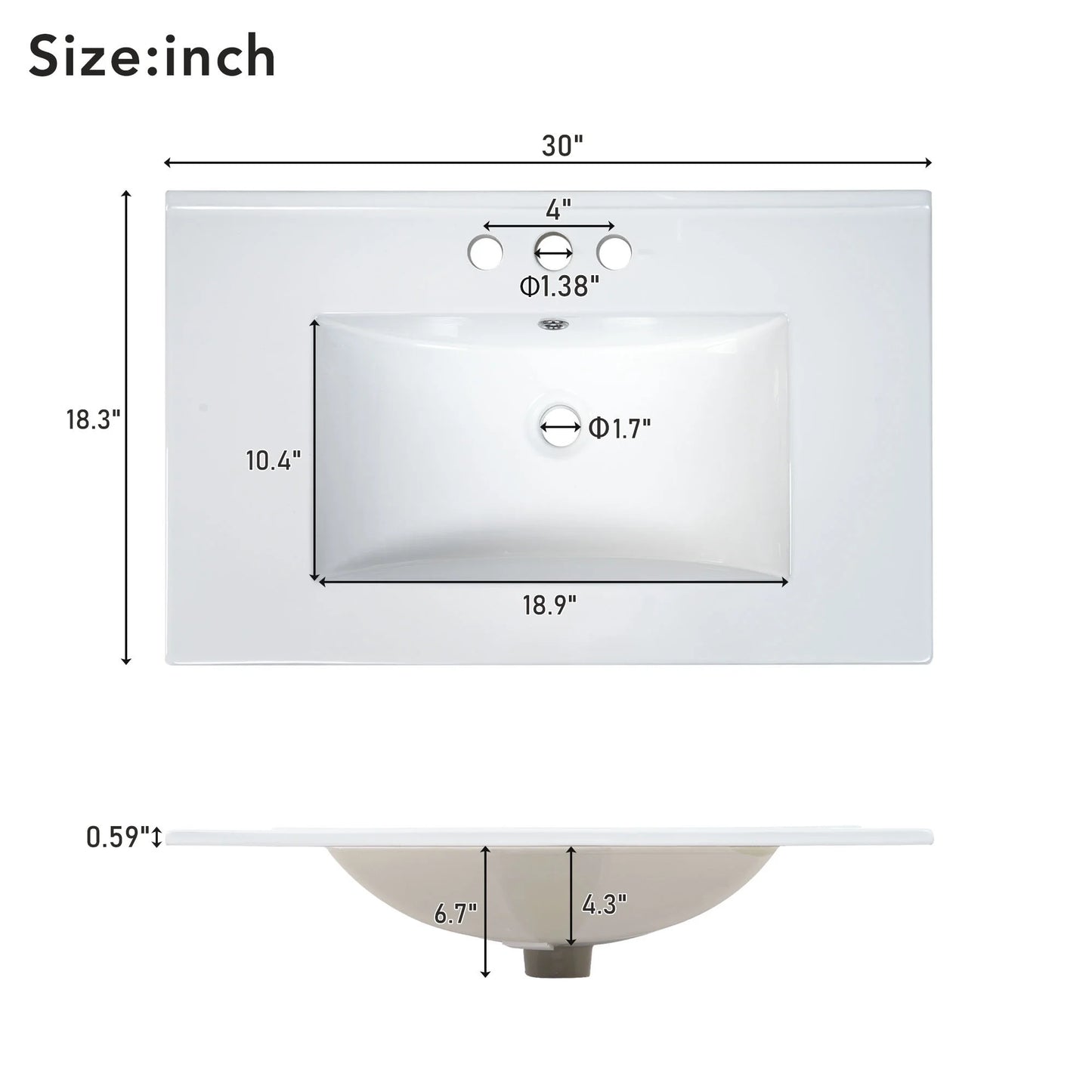 30-Inch White Bathroom Vanity with Ceramic Sink and Versatile Storage - Ideal for Small Bathrooms, White