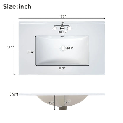 30-Inch White Bathroom Vanity with Ceramic Sink and Versatile Storage - Ideal for Small Bathrooms, White