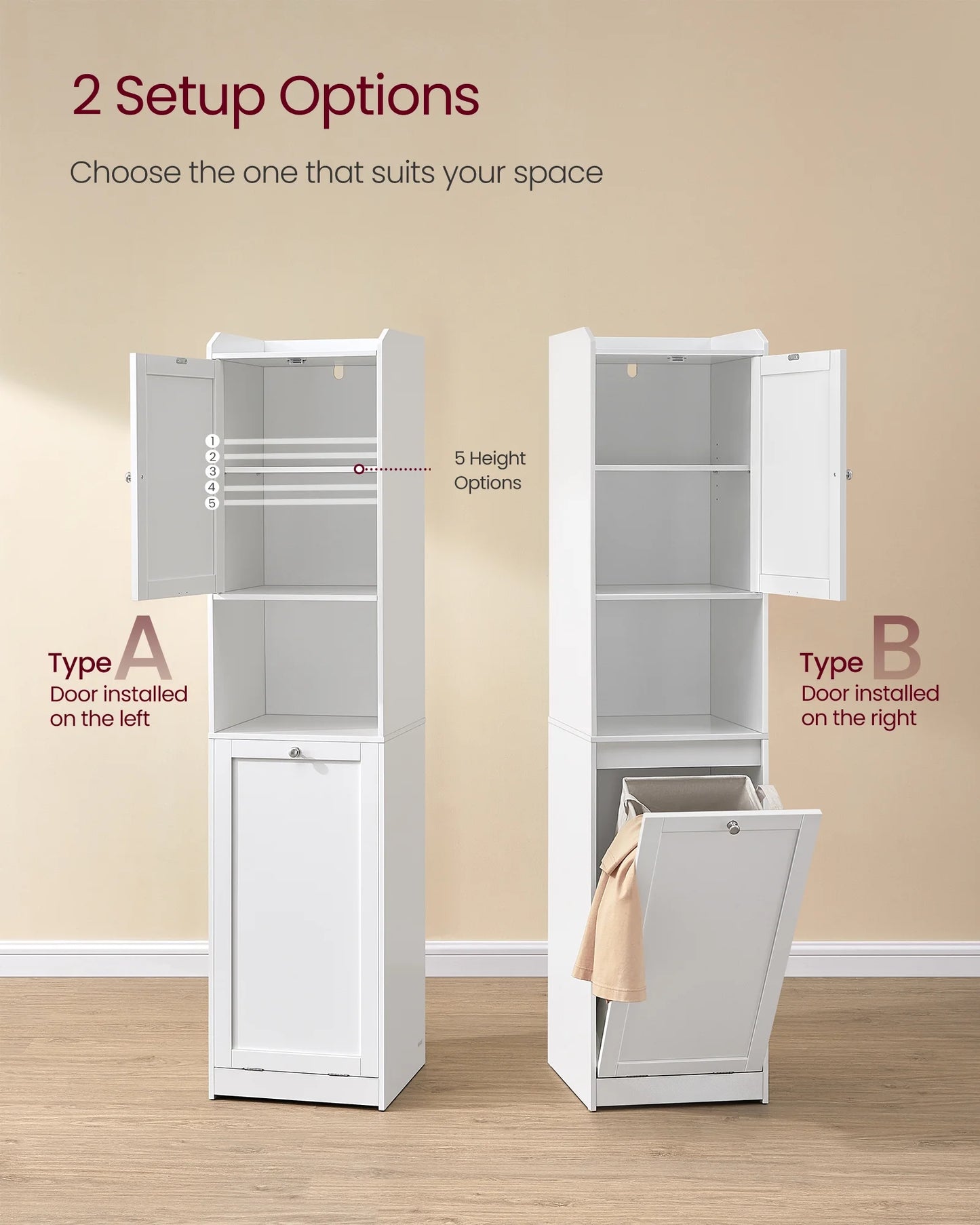 Multi-Functional Tall Bathroom Cabinet with Removable Laundry Basket and Adjustable Shelves - Organize Your Bathroom Efficiently