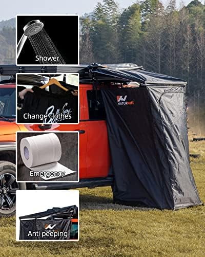 Naturnest Shower Tent with Roof and Floor mat, Overland Shower Awning, Bathroom Tent for SUV Car Camping Shower Tent, Portable Shower Tent Toilet Camping Privacy Shelters, Car Side Shower Room
