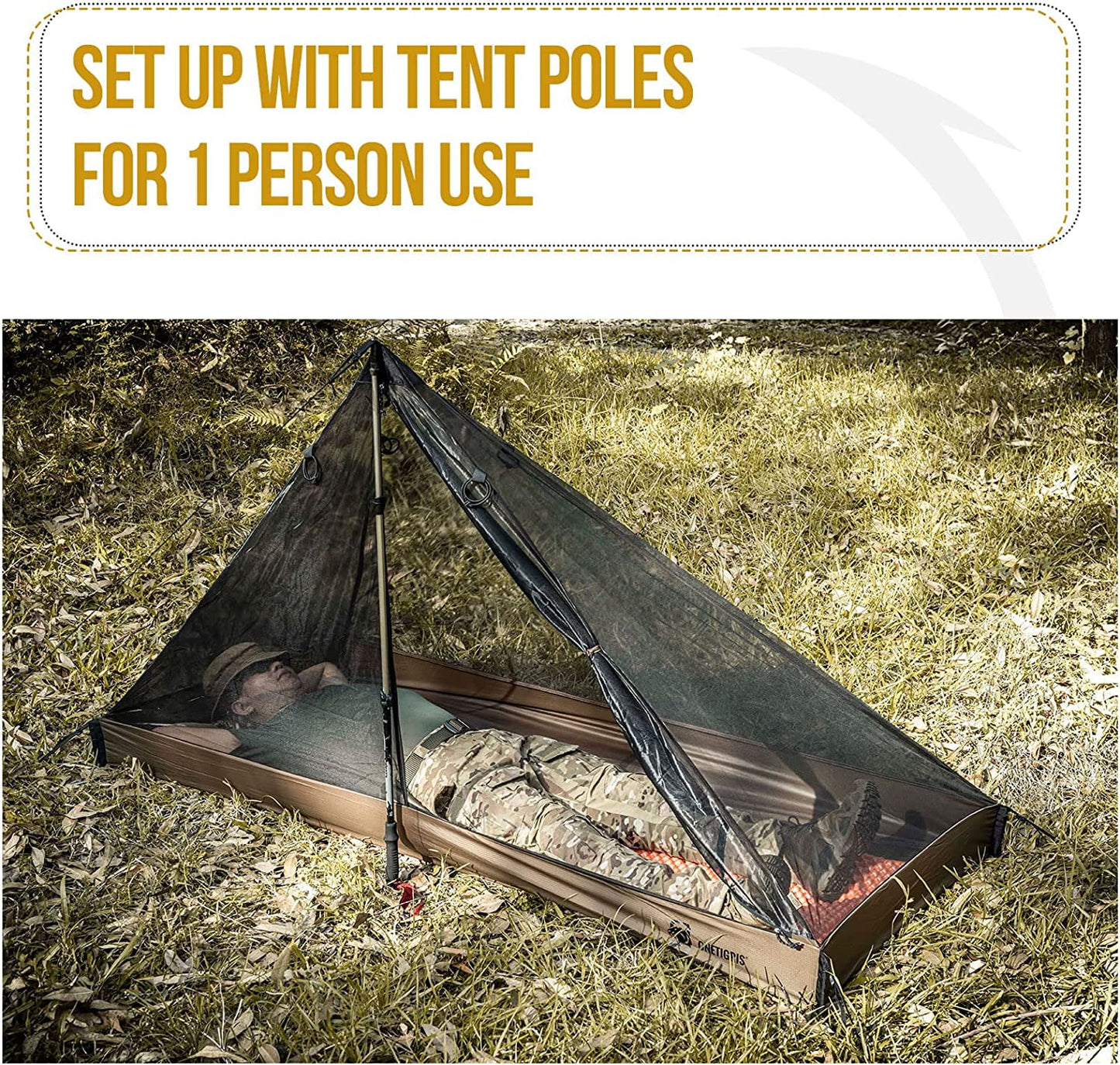 Ultralight 1 Person Mesh Teepee Tent with Waterproof Bathtub Floor for Camping Hiking Backpacking