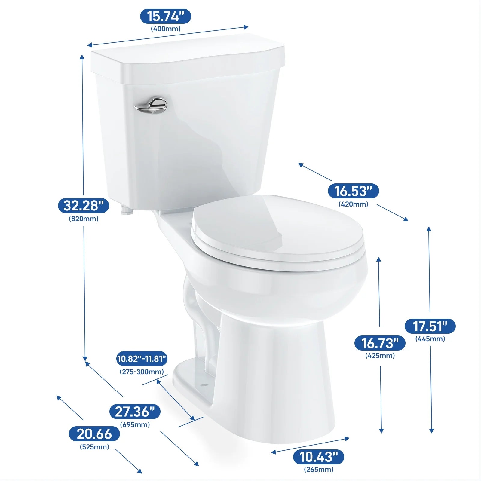 17" Toilet, Round Toilets for Bathrooms, Two-Piece Toilet with Soft Close Seat, 1.28 Siphonic Flush Toilet with Universal Height Cotton White
