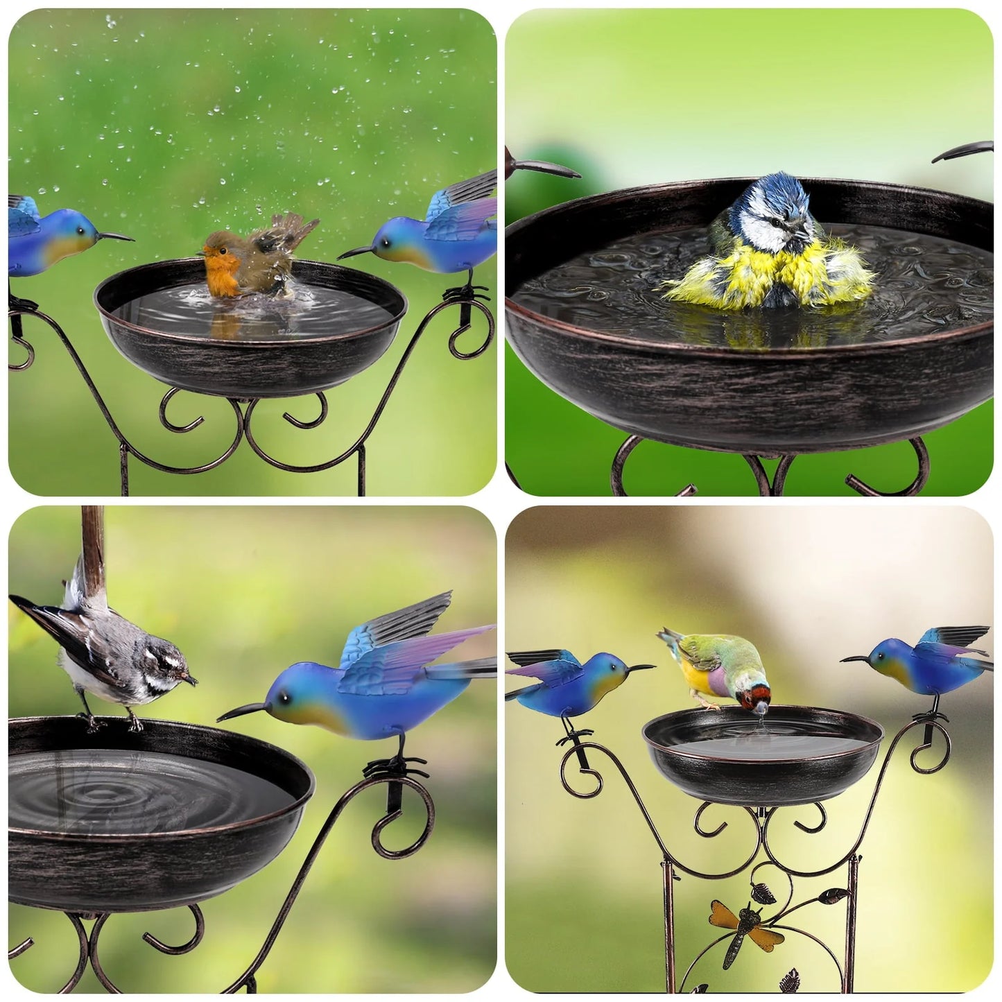 Bird Bath with Trellis Inlife Waterproof Garden Bird Feeder and Trellis Combo for Climbing Plants, Metal