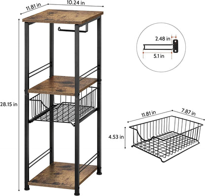 Freestanding Bathroom Shelf with Drawer Toilet Paper Storage Stand Organizer, Black