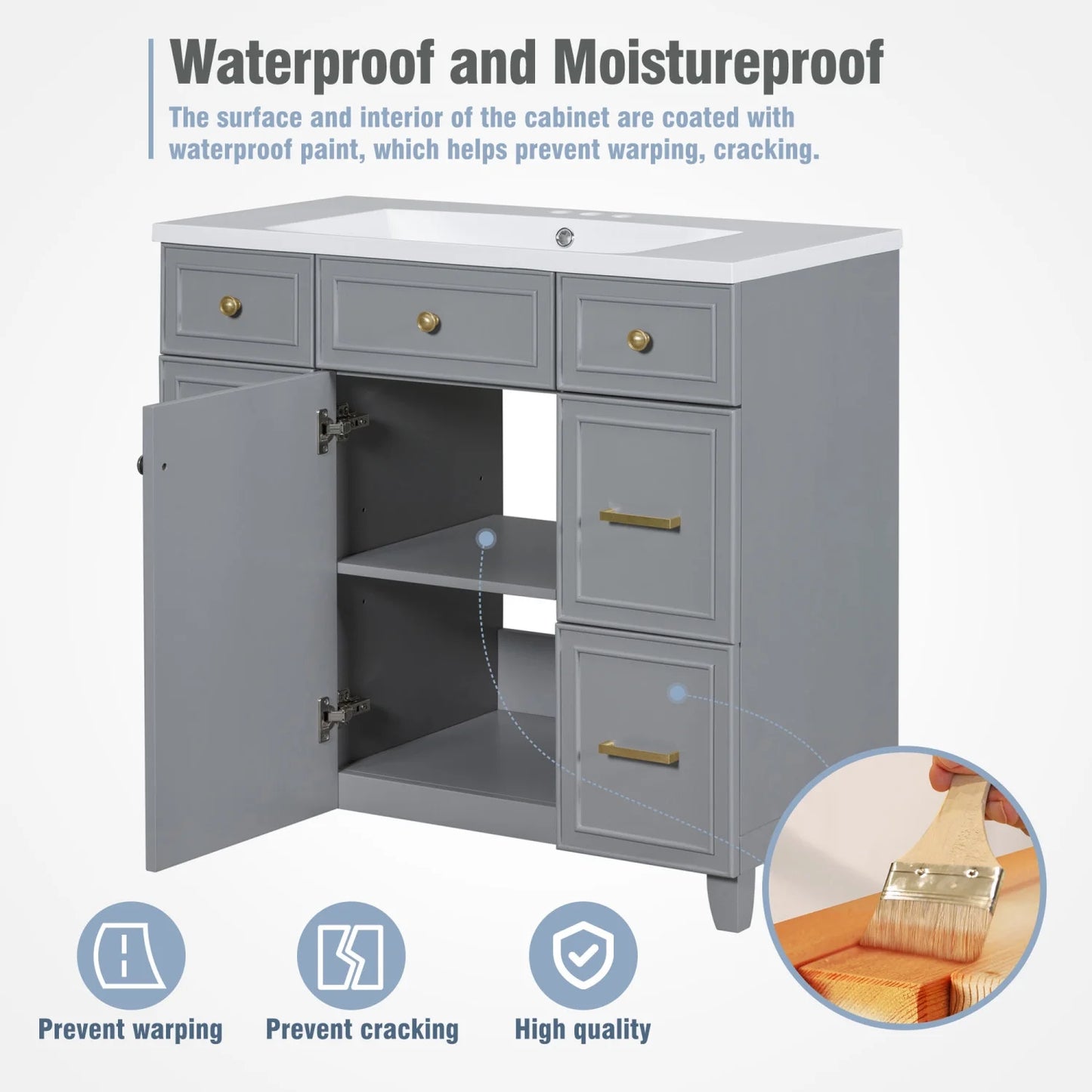 Harper & Bright Designs 36" Bathroom Cabinet Vanity with Sink Combo, Bathroom Storage Cabinet with Drawer and Doors, Gray
