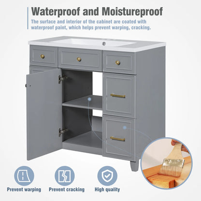 Harper & Bright Designs 36" Bathroom Cabinet Vanity with Sink Combo, Bathroom Storage Cabinet with Drawer and Doors, Gray