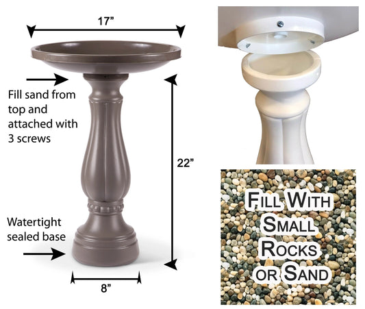Bloem Promo Birdbath With Pedestal - Charcoal Gray - 17" Basin With 2" Depth, 25" Fillable Pedestal