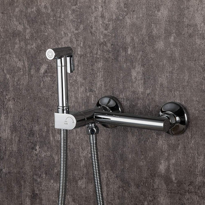 Handheld Bidet Sprayer for Toilet, Chrome Baby Cloth Diaper Washer Set Brass Bathroom Sprayer Kit Wall Mounted Bathroom Bidet Faucet with Hot and Cold Water, Anti Leaking Hose