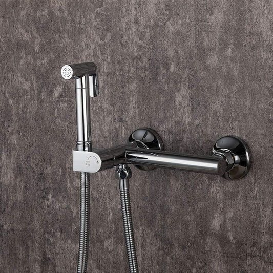 Handheld Bidet Sprayer for Toilet, Chrome Baby Cloth Diaper Washer Set Brass Bathroom Sprayer Kit Wall Mounted Bathroom Bidet Faucet with Hot and Cold Water, Anti Leaking Hose