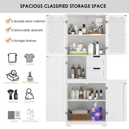 Homfa 67" Tall Bathroom Cabinet, White Linen Cabinet with Doors and Removable Drawers, Kitchen Cupboard