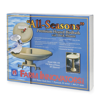 Farm Innovators 150 Watt Plastic Heated Birdbath w/ Deck Mount, Tan