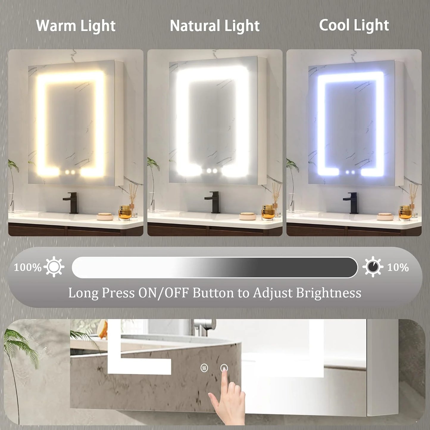 DEYGIA Medicine Cabinet with LED Mirror for Bathroom, 24''x30'' Aluminum, Wall Mounted Led Medicine Cabinet, Defog, Stepless Dimming, 3 Colors, 2 Outlets, 2USB (24'' x 30�?Single Door)