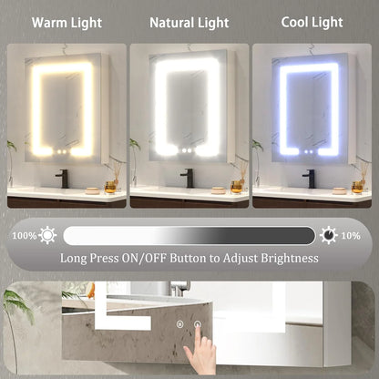 DEYGIA Medicine Cabinet with LED Mirror for Bathroom, 24''x30'' Aluminum, Wall Mounted Led Medicine Cabinet, Defog, Stepless Dimming, 3 Colors, 2 Outlets, 2USB (24'' x 30�?Single Door)