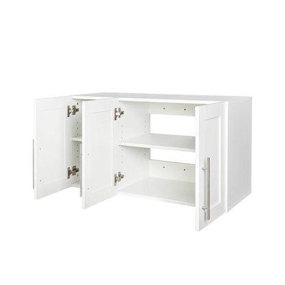 Wall Mounted Storage Cabinet, Kitchen Bathroom Wall Cabinet with Adjustable Shelves, Upper Stackable Storage Cabinet with 3 Doors, 15.75 "D x 35.43" W x 19.69 "H, White