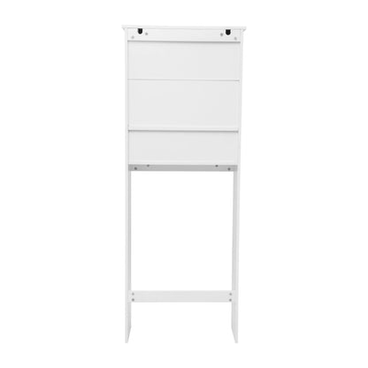 Emma + Oliver Over the Toilet Cabinet Storage Bathroom Organizer with In-Cabinet Adjustable Shelf, Open Lower Shelf, and Dual Magnetic Closure Doors in White