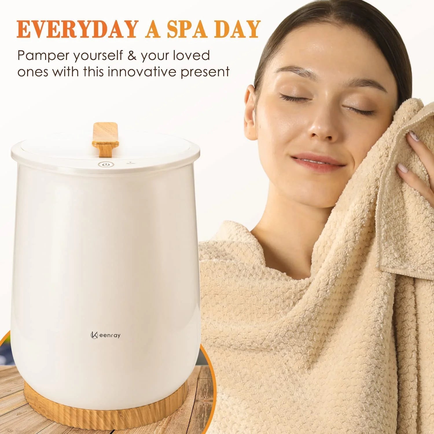 Keenray Bucket Towel Warmers, Luxury Towel Warmer Bucket for Bathroom, Auto Shut Off, Fits Up to Two 40"X70" Oversized Towels, Bathrobes, Blankets, White