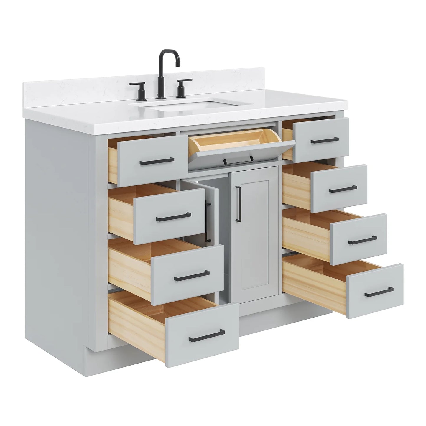 ARIEL Hepburn 48 Inch Rectangle Sink Bathroom Vanity With Carrara White Quartz Countertop 1.5 Edge In Grey