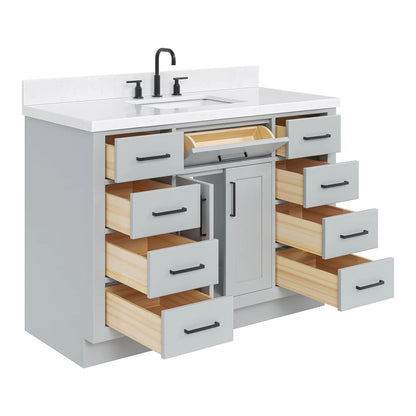 ARIEL Hepburn 48 Inch Rectangle Sink Bathroom Vanity With Carrara White Quartz Countertop 1.5 Edge In Grey