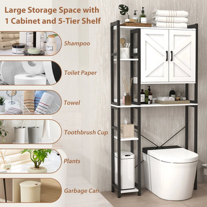 JOIVI Over The Toilet Storage Cabinet, Over Toilet Bathroom Organizer with Adjustable Shelf and Double Doors, Home Space-Saving Toilet Rack, White