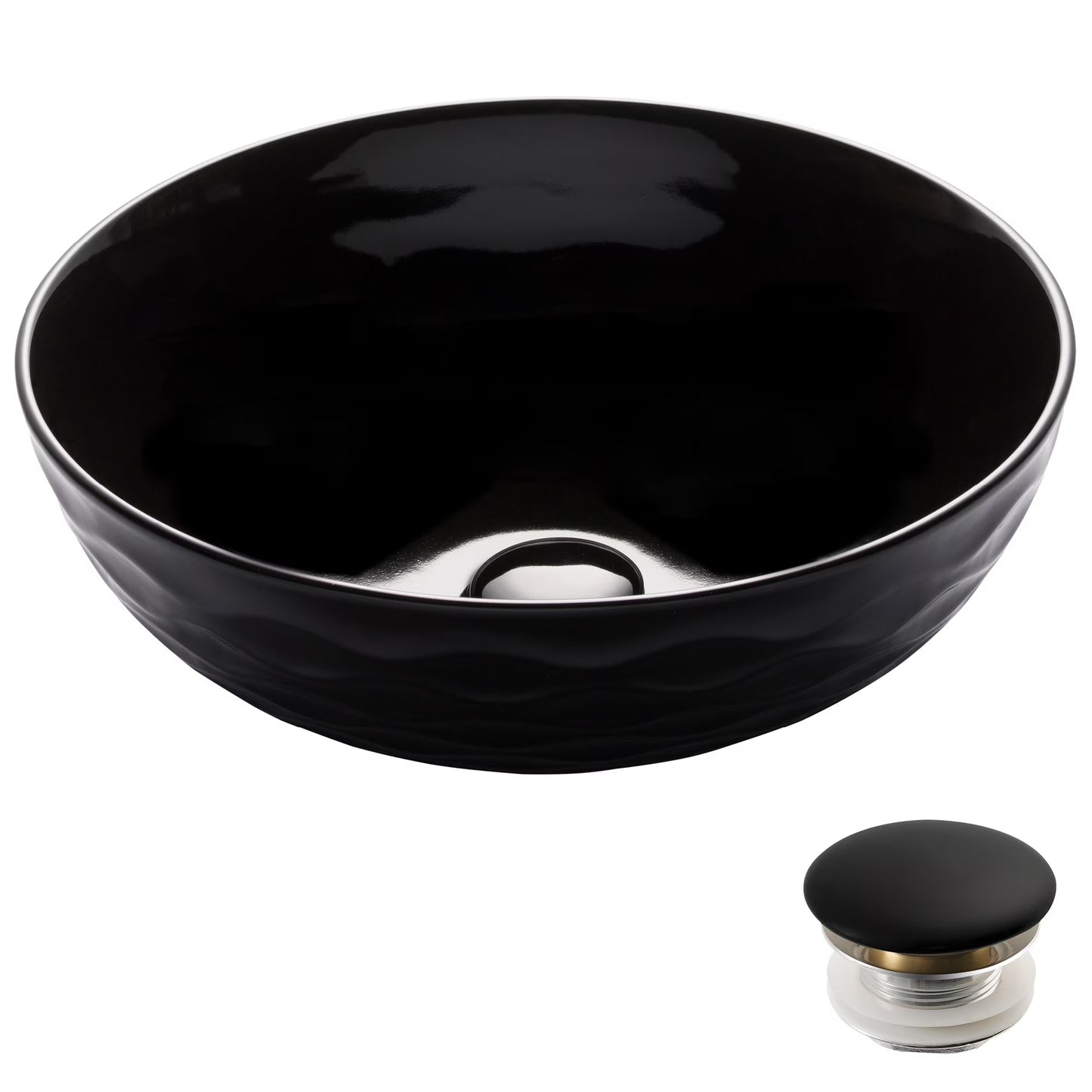 KRAUS Viva Round Gray Porcelain Ceramic Vessel Bathroom Sink with Pop-Up Drain, 16 1/2 in. D x 5 1/2 in. H