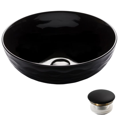KRAUS Viva Round Gray Porcelain Ceramic Vessel Bathroom Sink with Pop-Up Drain, 16 1/2 in. D x 5 1/2 in. H