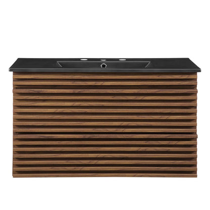 Modway Render 36" Wall-Mount Bathroom Vanity in Walnut Black