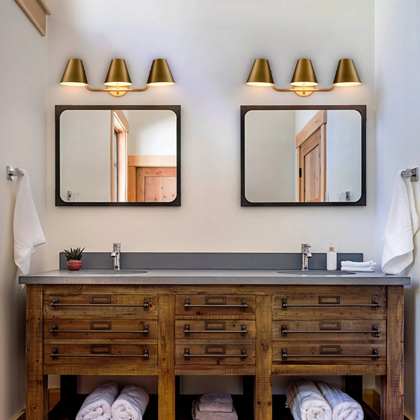 Claxy 3-Light Brass Bathroom Vanity Lights with Barrel Metal Shade