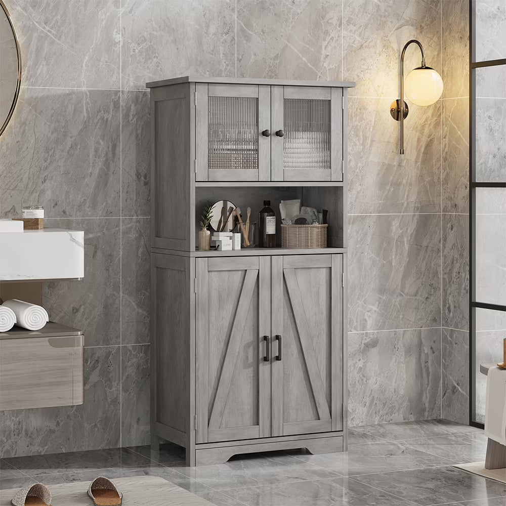 WhizMax Storage Cabinet with Glass Doors and Adjustable Shelves, Bathroom Cabinet, Freestanding Kitchen Pantry Cabinet for Living Room, Dining Room,White