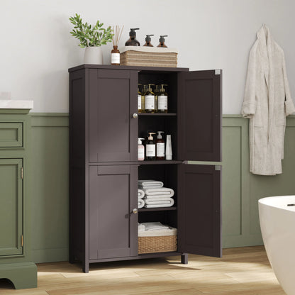 Bathroom Storage Floor Cabinet Organizer with Adjustable Shelf 4 Magnetic Doors 43" Wooden Pantry Cabinet Freestanding for Kitchen Living Room Small Spaces,Brown