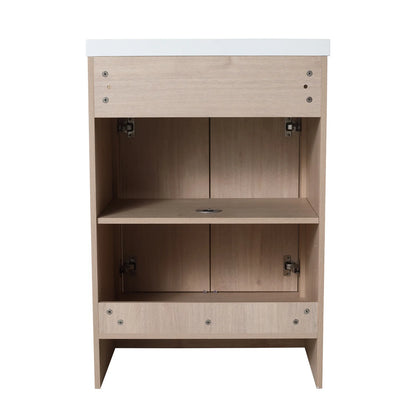 Holaki 24" Freestanding Bathroom Vanity with White Ceramic Sink & 2 Soft-Close Cabinet Doors, Plain Light Oak