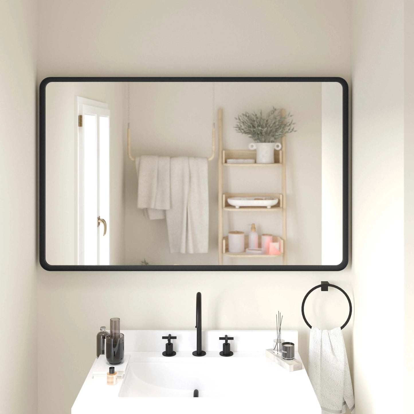 Emma + Oliver 48" x 30" Rectangular Wall Mirror with Black Frame and Silver Backed Glass for Clarity for Entryways, Bathrooms & More