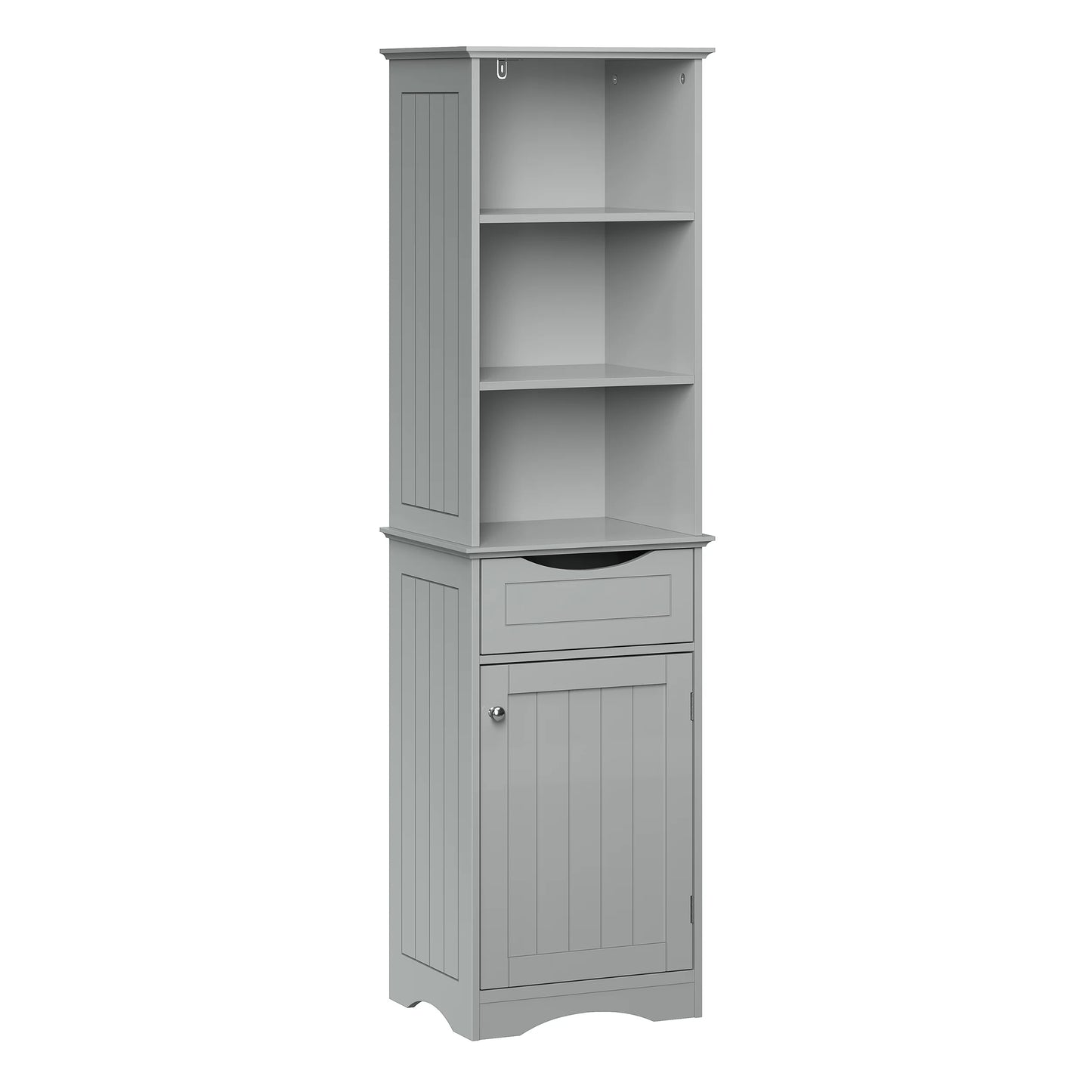 RiverRidge Ashland Tall Bathroom Storage Linen Cabinet Organizer with Drawer - Gray