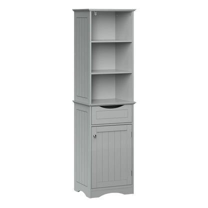 RiverRidge Ashland Tall Bathroom Storage Linen Cabinet Organizer with Drawer - Gray
