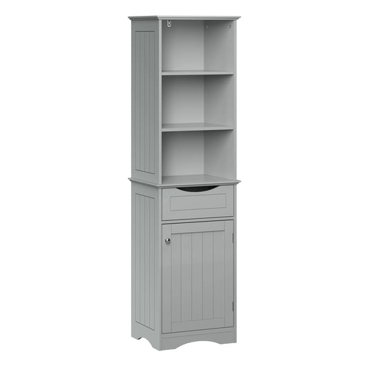 RiverRidge Ashland Tall Bathroom Storage Linen Cabinet Organizer with Drawer - Gray